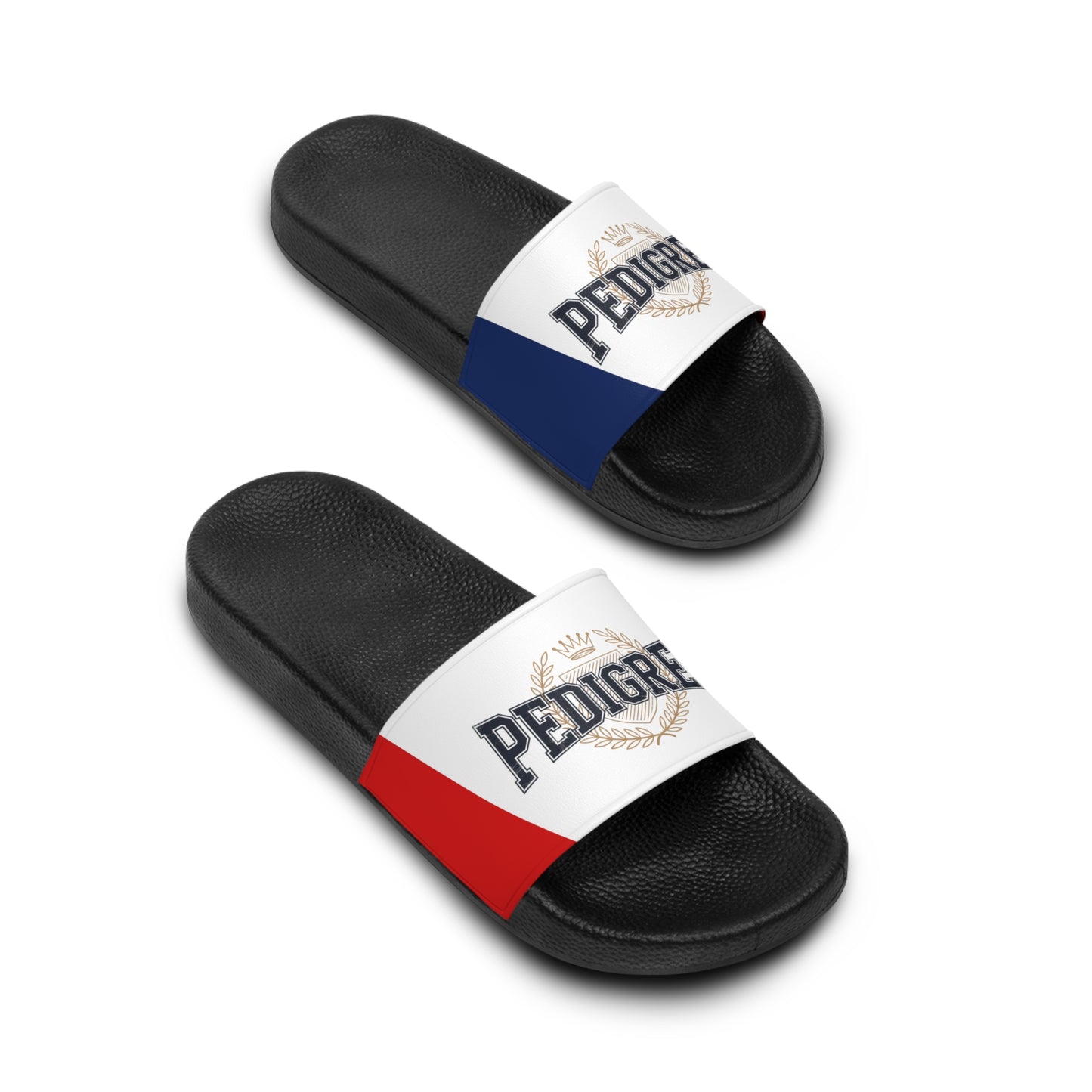 Pedigree Flag Slide Sandals — Men's Patriotic Red White Blue Pool Slides