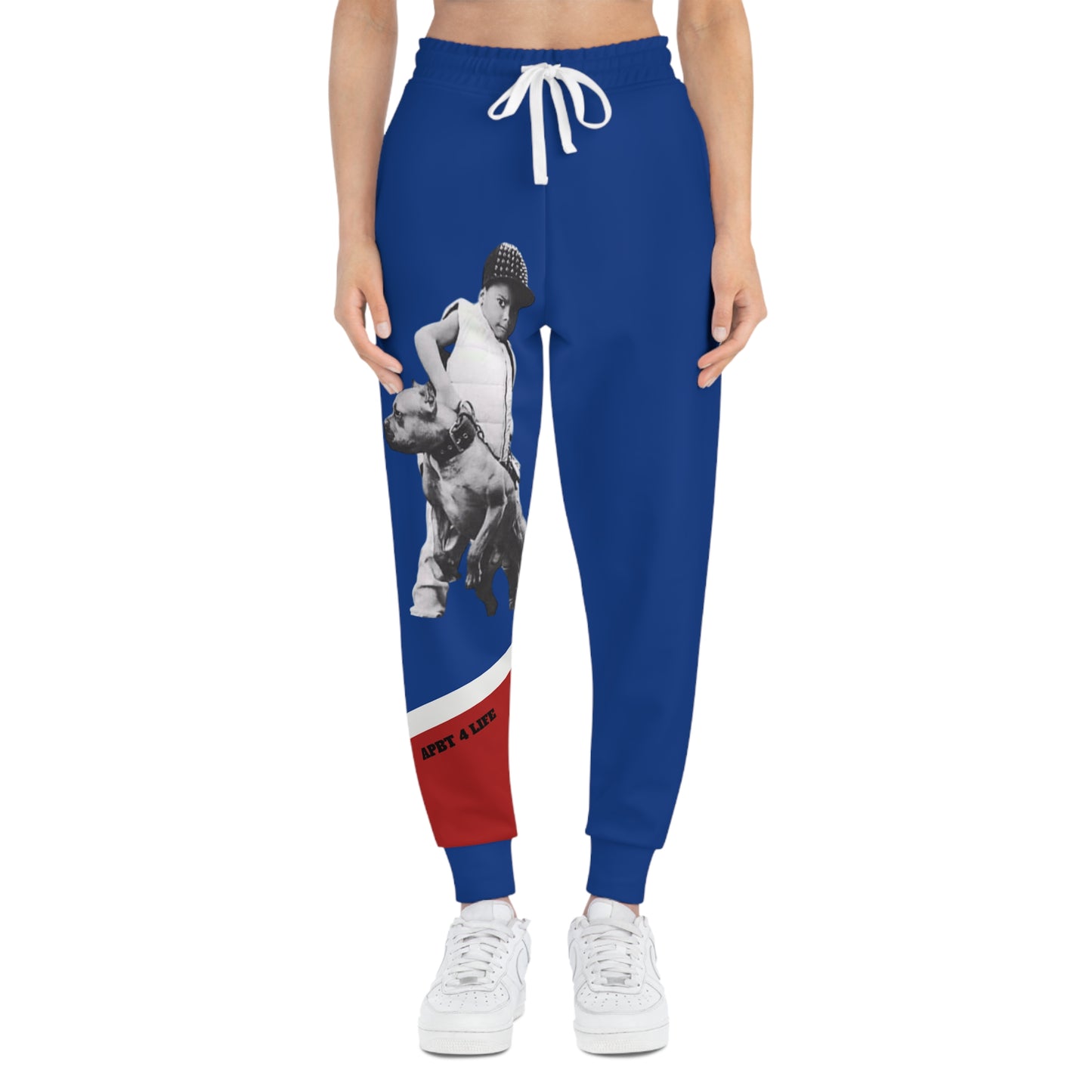 Blue Athletic Joggers with Retro Boy & Dog Graphic — 'Spaz 4 Life' Casual Streetwear