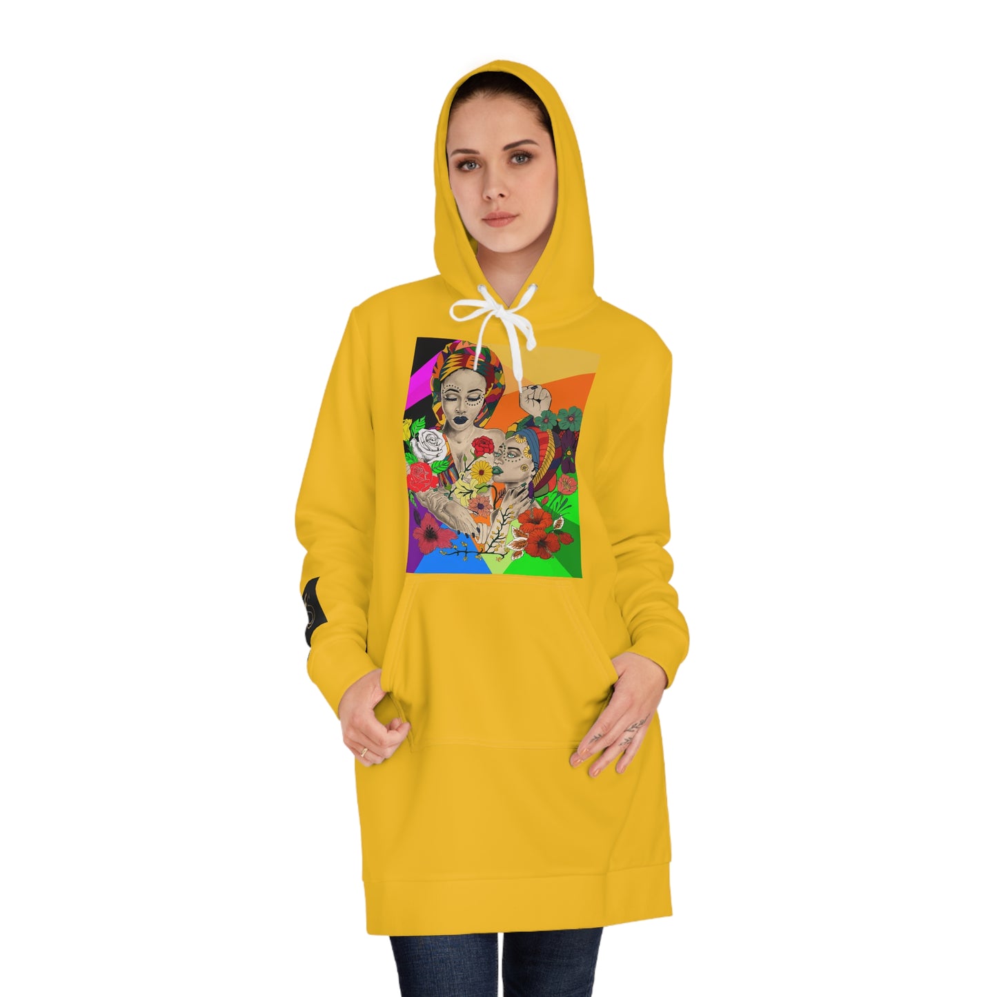 Colorful Afrocentric Women's Hoodie Dress, Artistic Fashion, Streetwear, Unique Gift, Casual Outfit, Bohemian Style