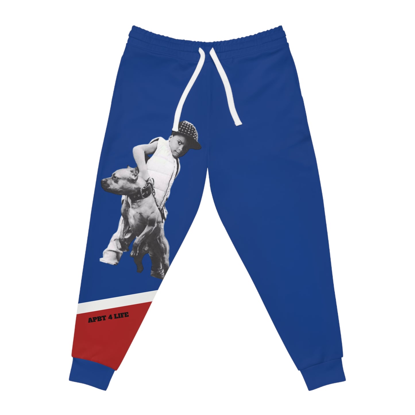 Blue Athletic Joggers with Retro Boy & Dog Graphic — 'Spaz 4 Life' Casual Streetwear
