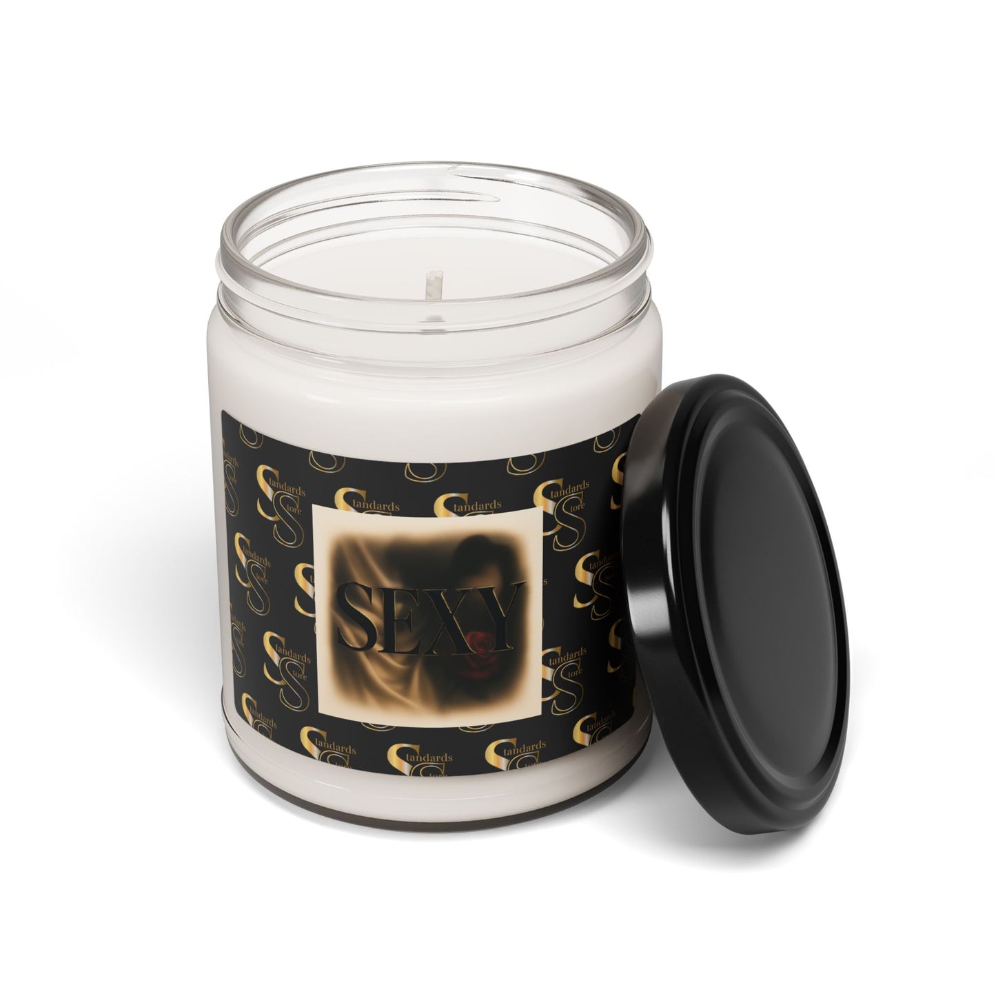 SS SEXY scented candle 9oz Scented Soy Candle – Luxurious Warm Amber Aroma, Decorative Black & Gold Logo Jar