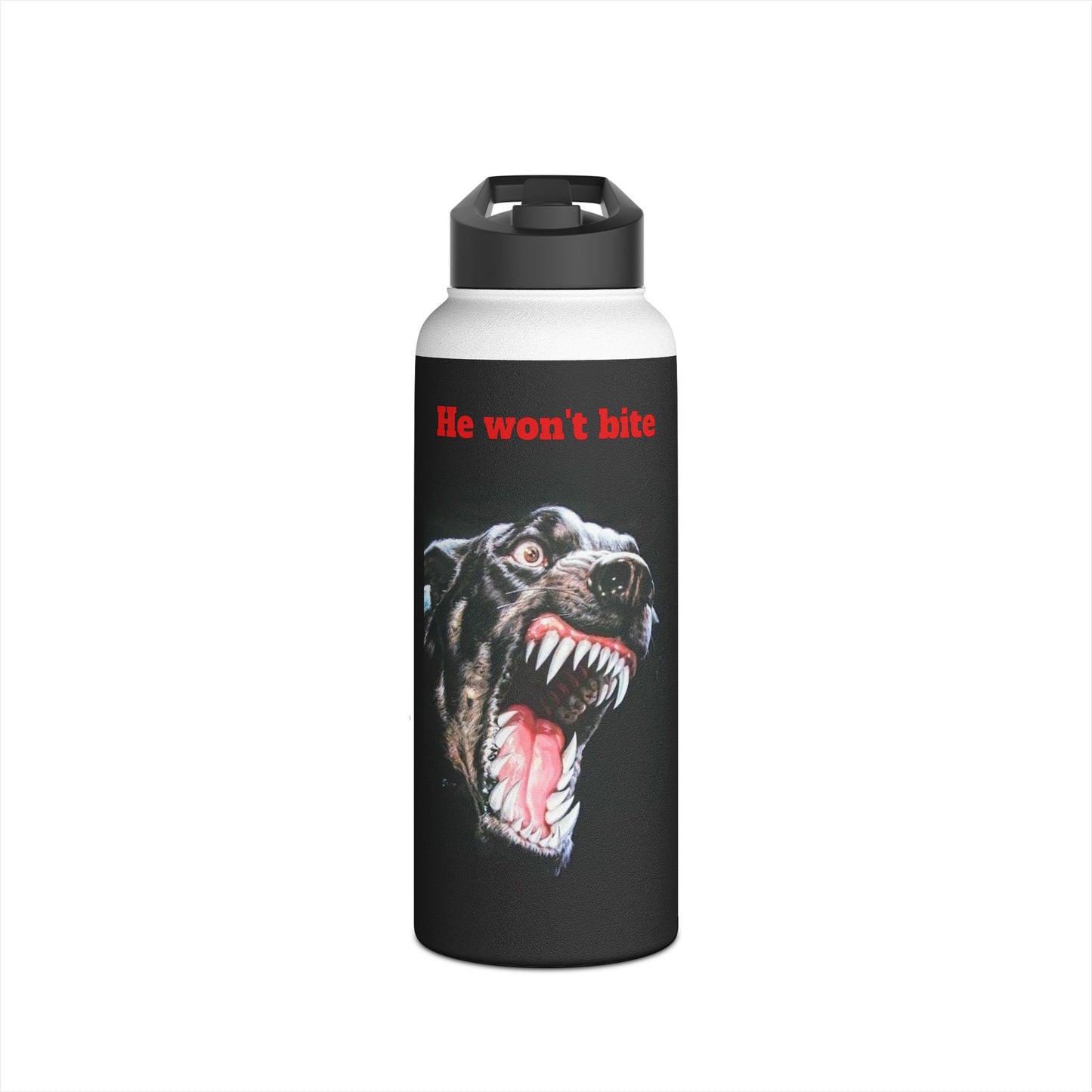 Rottweiler Stainless Steel Water Bottle - "He Won't Bite"