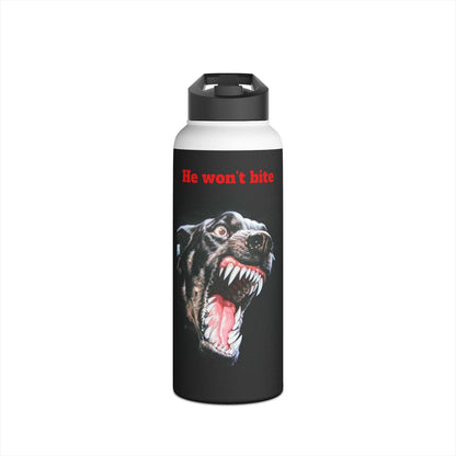Rottweiler Stainless Steel Water Bottle - "He Won't Bite"