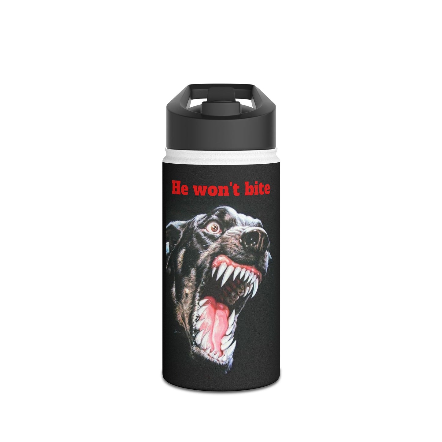 Rottweiler Stainless Steel Water Bottle - "He Won't Bite"