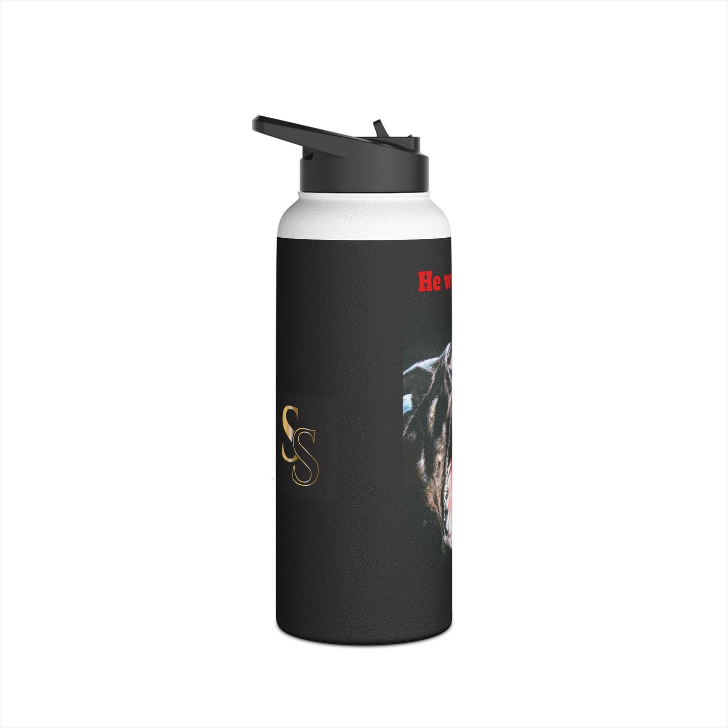 Rottweiler Stainless Steel Water Bottle - "He Won't Bite"