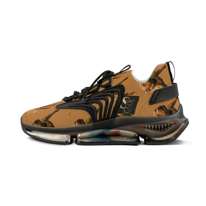 APTB Mesh Sneakers — Brown APBT Print Athletic Shoes for Men