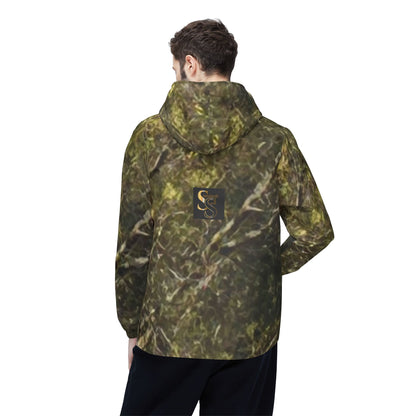 SS-Camo Print Windbreaker Jacket — Mossy Forest All-Over Zip Hooded Outerwear