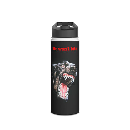 Rottweiler Stainless Steel Water Bottle - "He Won't Bite"