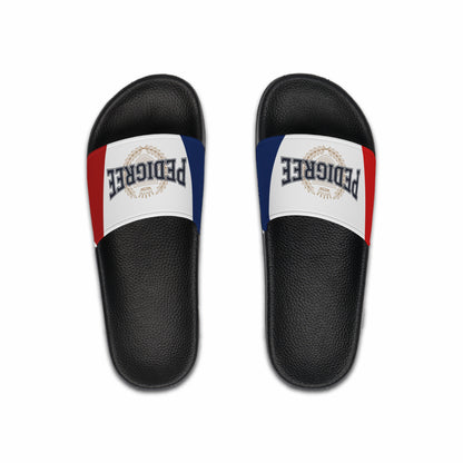 Pedigree Flag Slide Sandals — Men's Patriotic Red White Blue Pool Slides