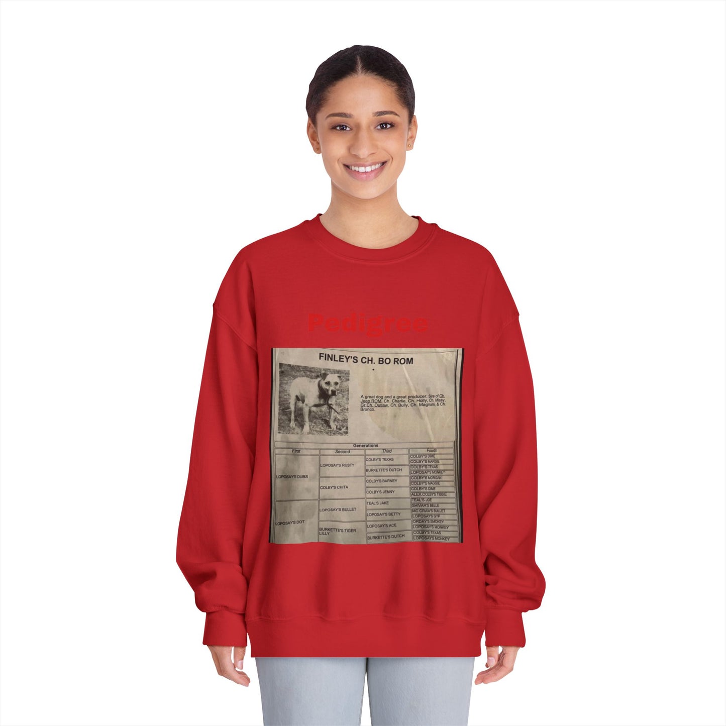 Pedigree History Crewneck Sweatshirt — Vintage Dog Pedigree Print