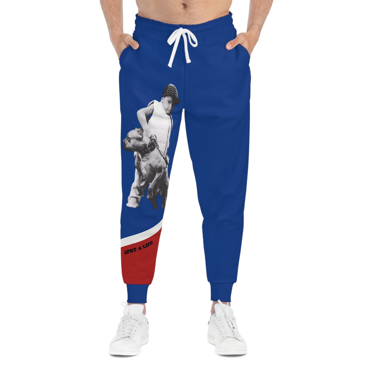Blue Athletic Joggers with Retro Boy & Dog Graphic — 'Spaz 4 Life' Casual Streetwear