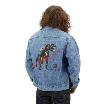 Men's Denim Jacket — Vintage Black Dog Graphic Trucker Jacket